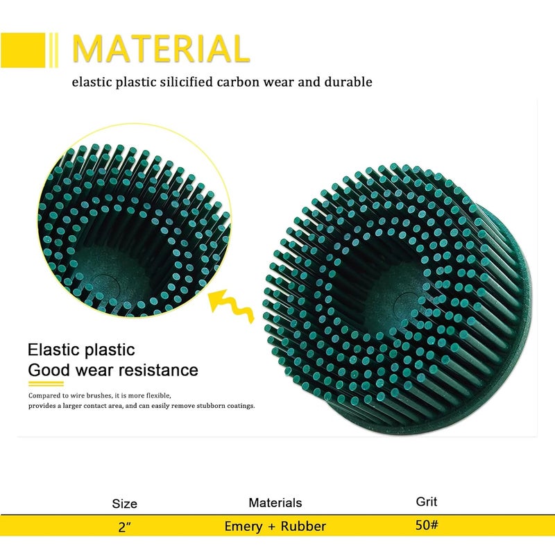 HIEMTE Tools 2 Inch Bristle Disc Grit 50#(Green) with 2" Shank Attachment Abrasive Coating Removal Disc for Metal - Image 3